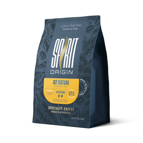 Bag of Spirit Origin Honduras Montecillos Catuai single-origin specialty coffee, roasted at origin in Honduras