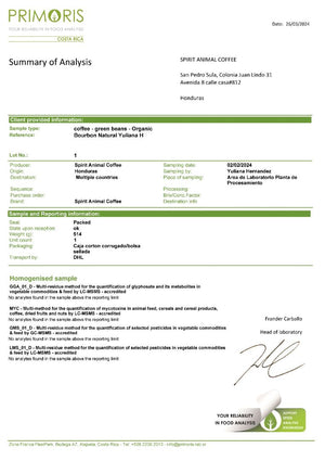 Spirit Animal Coffee Mycotoxin-Free Lab Test Report