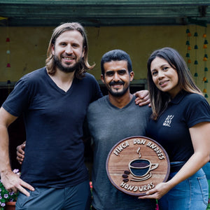 Kathya Irias and Paul Gromek, founders of Spirit Animal Coffee, visiting Finca Dos Andres where our geisha coffee is grown